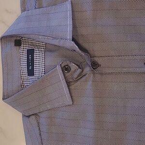 SAND Black and White Herringbone Long-sleeve Button-down Shirt.  XL